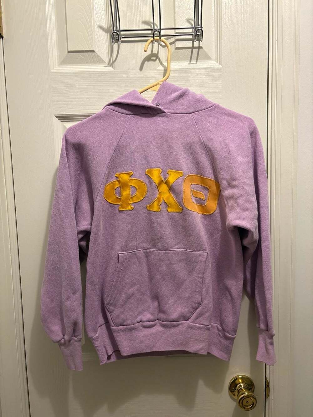 Phi Chi Theta Hoodie Purple Chenille Letters